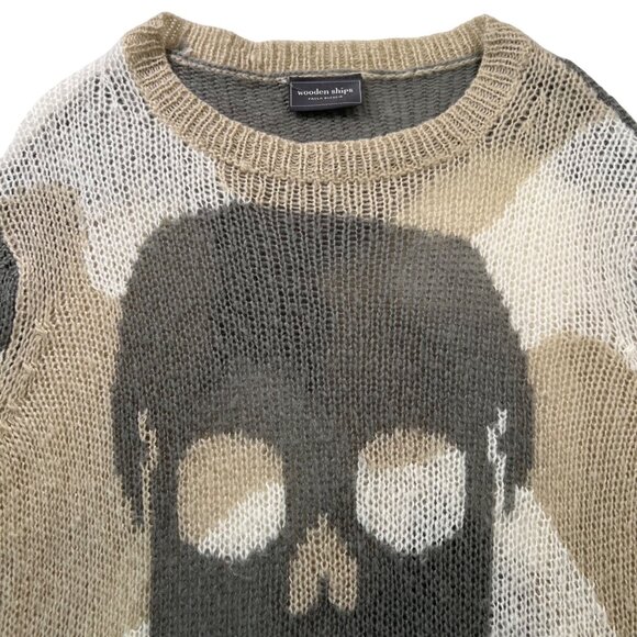 Wooden Ships Camo Skull Sweater Mohair Wool Blend Lightweight Size Small Medium - Picture 4 of 9